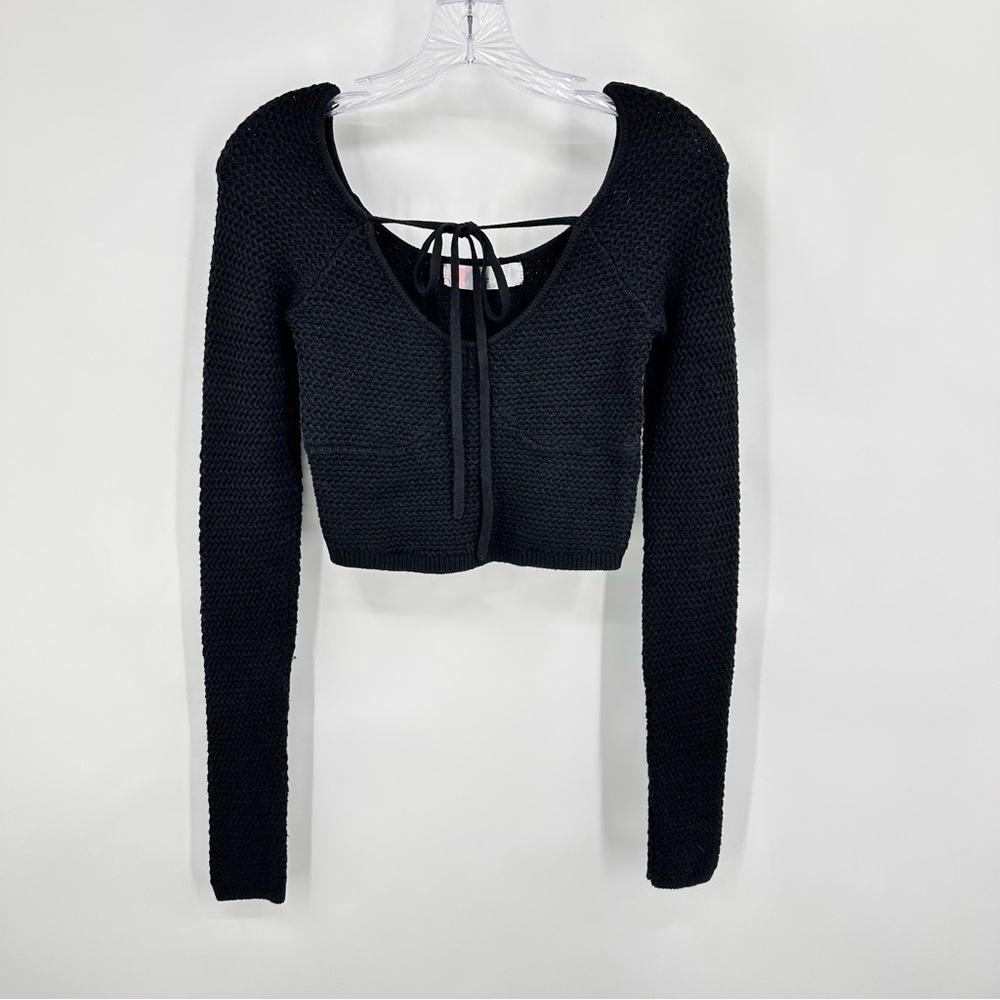 Free People FP Beach Playing Hard To Get Sweater Cropped Cotton Black Size XS - Picture 3 of 11